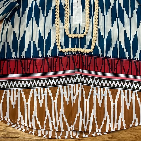 Anthropologie Maeve Women’s Blue Multi Patterned Sheer Notch Neck Blouse A1 - Picture 4 of 5